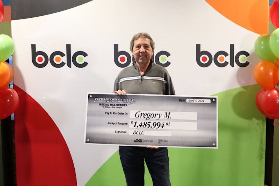 Greg Moroso won $1.485 million after taking a seat at Chances Casino Kelowna on March 22, 2024. (BCLC photo) 