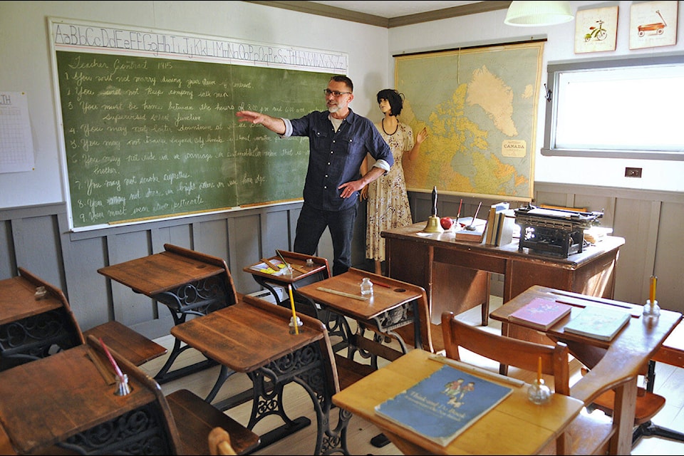 Jon Nessel, vice president of the Atchelitz Threshermen’s Association, stands inside the Evans Elementary schoolhouse building at the ATA site in Chilliwack on April 12, 2024. The association is having an open house on April 27. (Jenna Hauck/ Chilliwack Progress) 