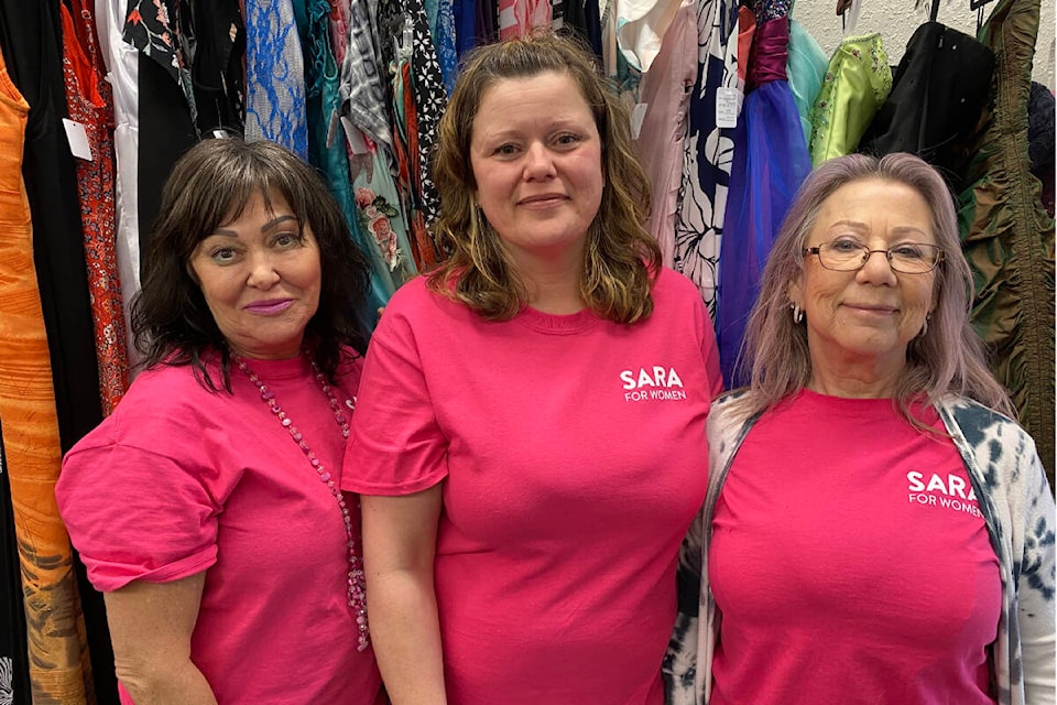 Kelly Shannon (left), Joy Tirrell (centre) and Wendy Jones (right) are part of the team at Fronya Thrift Boutique on First Avenue where all profits go to SARA For Women. / Dillon White Photo 