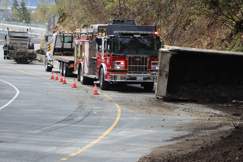 A semi rolled over on Wilson Street in Mission on Thursday morning (April 4). /Dillon White Photo 