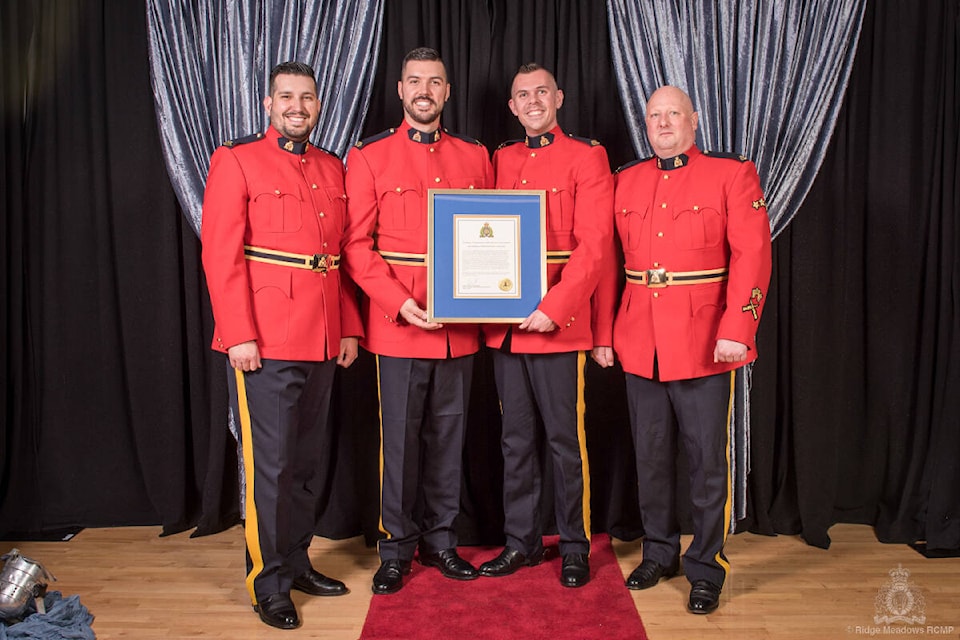 Members of the Road Safety Target Team were honoured with a Professionalism While Attending a Call for Service Award at the Ridge Meadows RCMP awards gala on April 6. (Ridge Meadows RCMP/Special to The News) 