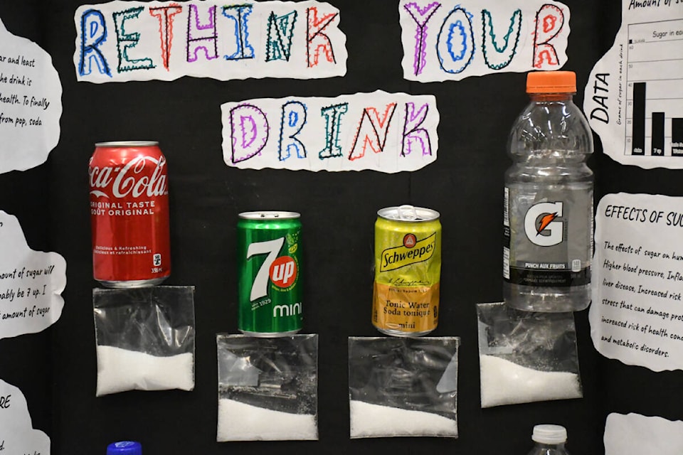 Science fair project showing how much sugar is in beverages. (Ryleigh Mulvihill/Abbotsford News) 