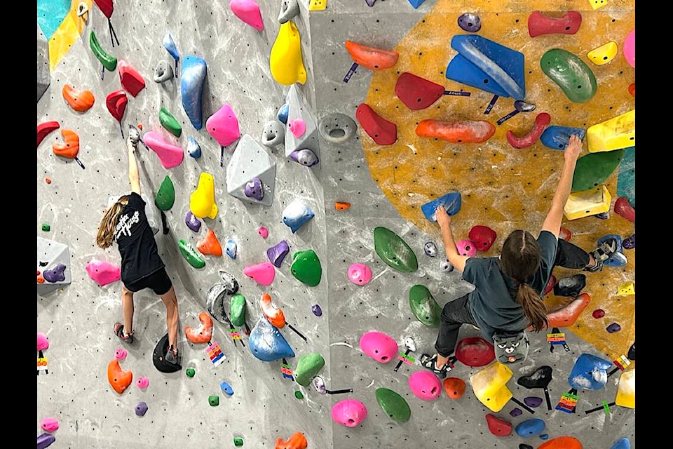 Youth climbers tackle the wall during the 2024 Hangout Open in Duncan on April 13. (Sarah Simpson/Citizen) 