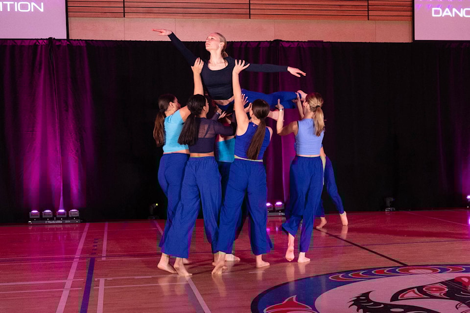 The Sullivan Heights Secondary student dance team performs during “Level Up,” a B.C. high school dance competition held at Salish Secondary School April 9. (Photo: Jason Sveinson) 