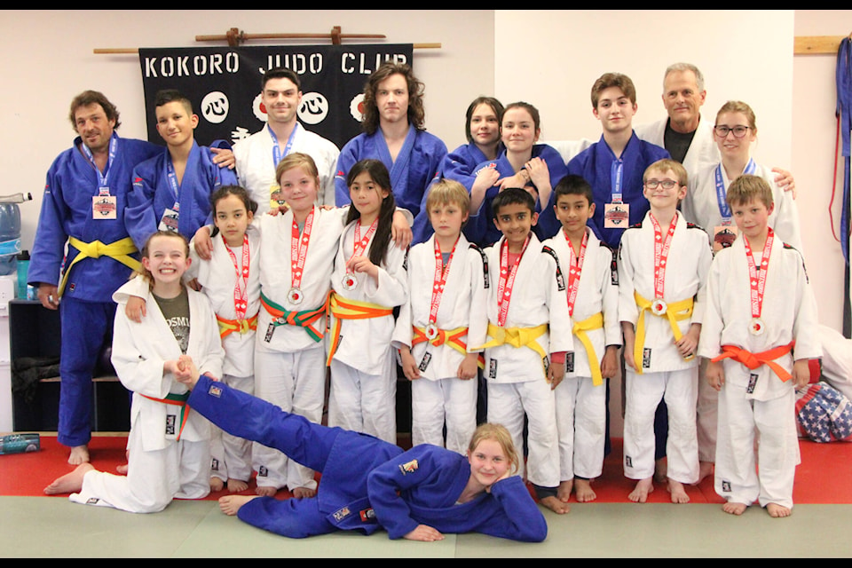 Members of Kokoro Judo 100 Mile House show off their bronze, silver and gold medals won at Provincials earlier this month. (Patrick Davies photo - 100 Mile Free Press) 