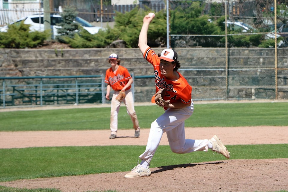 Trail 18U Orioles’ pitcher Levi Konken delivers in the Os opening game of the season on Sunday at Jason Bay Field. Photos: Jim Bailey 