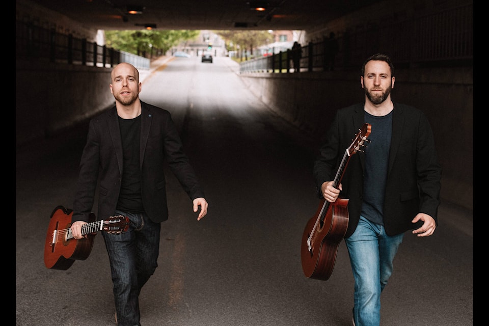 Award-winning guitar duo Adam Cicchilitti and Steve Cowan will entertain audiences at the North Okanagan Community Concert Association show Friday, April 26, 7:30 p.m. at the Vernon and District Performing Arts Centre. (Contributed) 