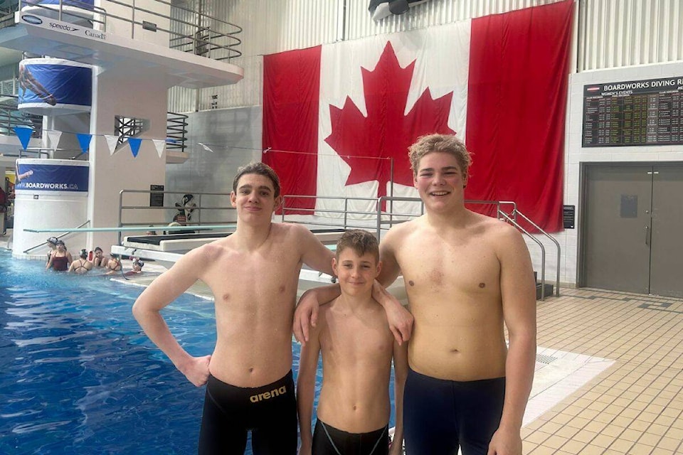 Left to right, Kubrick Reed, Alex Puchkov and Asher Vander Deen, members of the VKSC were in Victoria for the winter provincial swim championships (Contributed). 