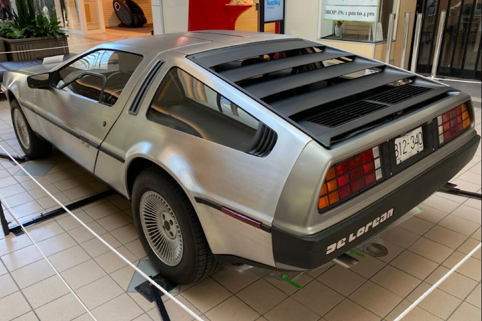 The DMC DeLorean, the car featured in the 1980s film Back to the Future, was one of nine cars inside Cherry Lane Shopping Centre for the 47th annual Vintage Car Show in Penticton. (Logan Lockhart- Western News) 