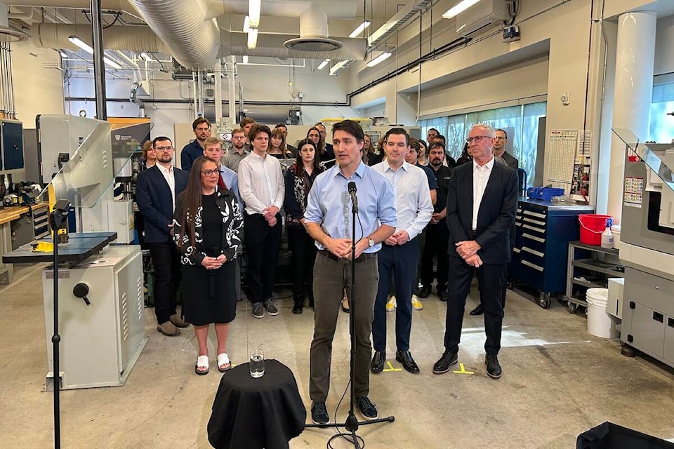 Prime Minister Justin Trudeau was in Victoria on Friday, April 19 for a media availability talking budget 2024. (Mark Page/News Staff) 