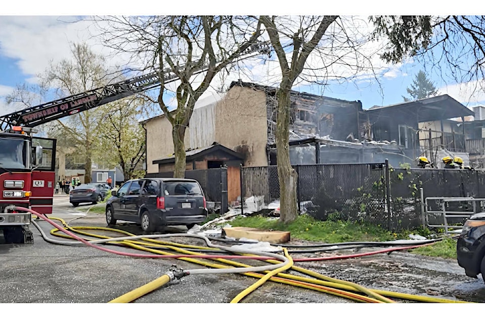  Four houses were damaged, two apparently beyond repair in a Saturday morning, April 20 fire in Aldergrove. (Dan Ferguson/Langley Advance Times) 