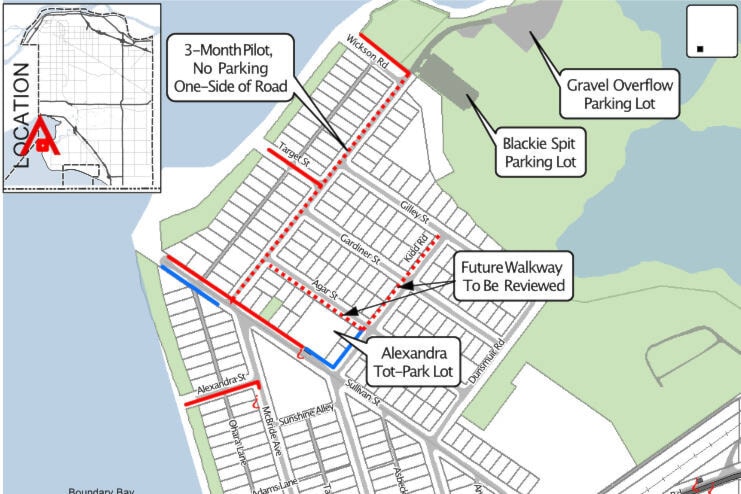 Surrey council on Monday (April 22) supported recommendations by staff to alleviate parking and pedestrian conflicts in Crescent Beach. (City of Surrey graphic) 