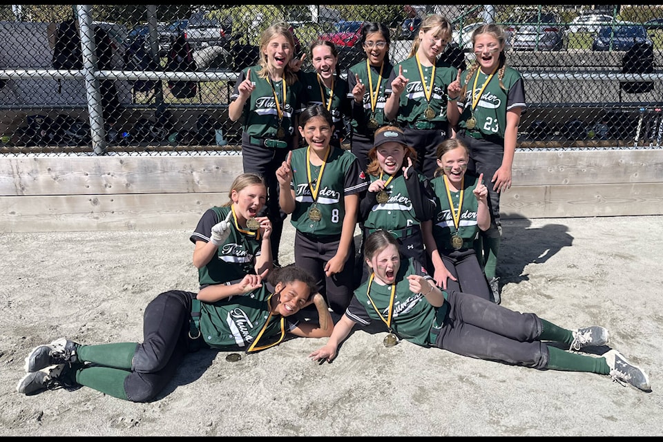 The South Surrey White Rock Minor Softball Association debuted its first-ever team in the Lower Mainland U11 Rep Softball League, the Thunder 2013 U11 Rep team, who won the coveted gold medal in their first tournament of the season April 20-21. (Contributed photo) 