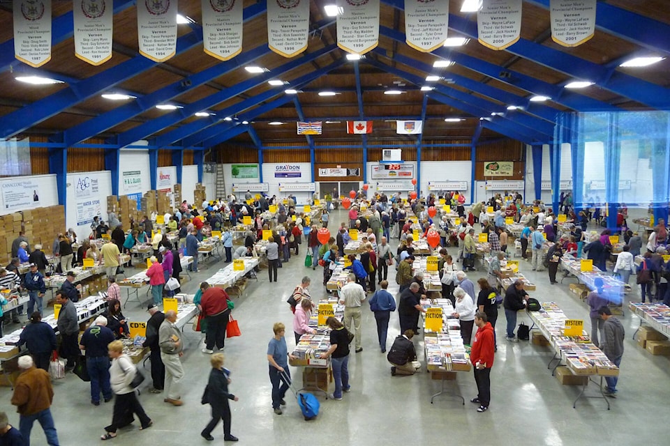 The Friends of the Library book sale will fill the Vernon Curling Rink May 3 and 4. (FOL photo) 