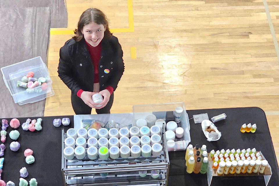 Madison McKinnon was setting up a table at the ‘Spring Fling for Mother’s Day Market’ fundraiser at Langley Secondary School on Sunday, April 28th. (Dan Ferguson/Langley Advance Times) 