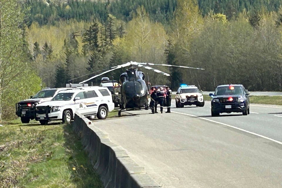 The Comox Valley Ground Search & Rescue was summoned to the Trent River yesterday to rescue a man who had fallen down the canyon. Photo by Gord Kurbis. 