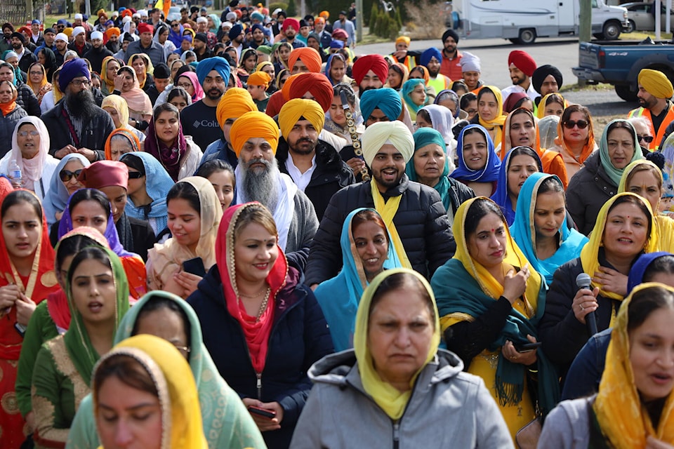 Community members gather for the first Vaisakhi procession in Terrace, BC since 1999 on April 15, 2023. (Contributed photo) 