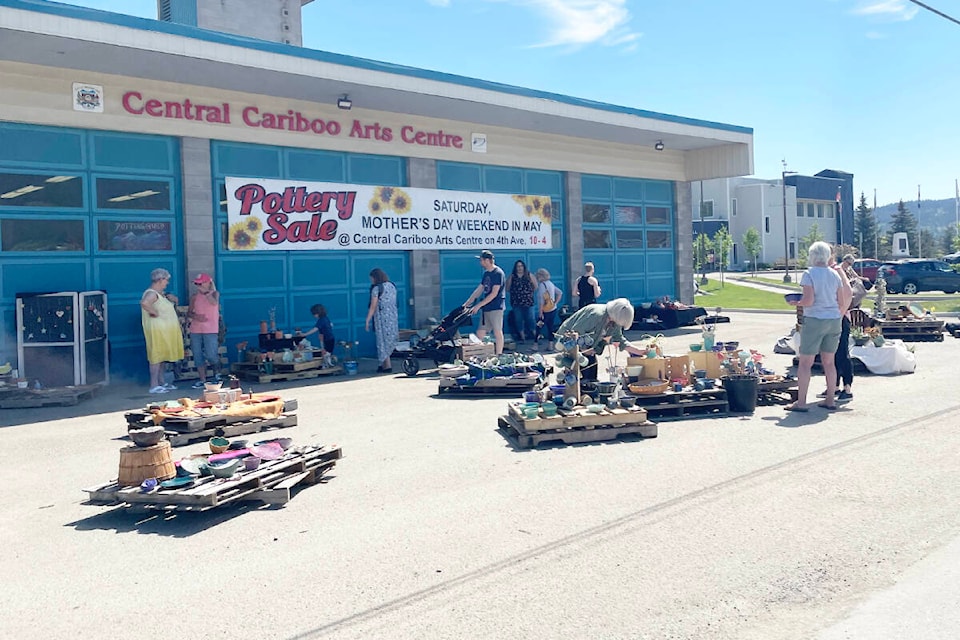 The Cariboo Potters Guild set up and selling all kinds of functional and decorative pottery at their annual Mother’s Day weekend sale at the Central Cariboo Arts Centre. (Ruth Lloyd photo - Efteen) 