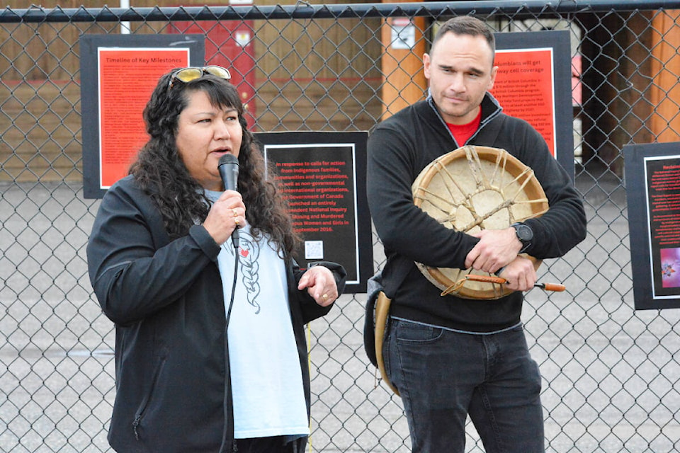 Cariboo Friendship Society executive director Rosanna McGregor, left, and Williams Lake First Nation Chief Willie Sellars during the MMIWG ceremony in Williams Lake Monday, May 6. (Monica Lamb-Yorski photo - Williams Lake Tribune) 