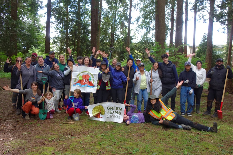 More than 30 people attended the Lower Mainland Green Team event at Hoffmann Park on April 21 to help plant native species. (LMGT/Special to The News) 