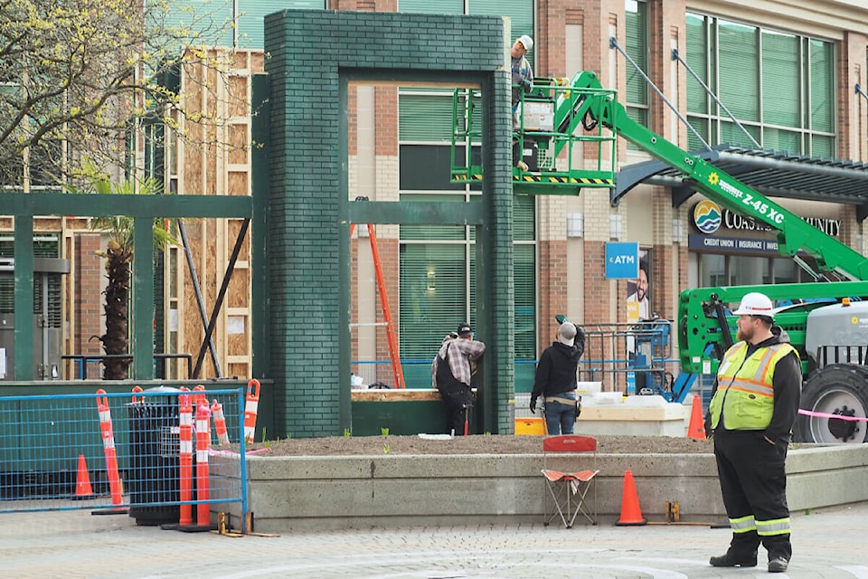 Set construction is underway at Diana Krall Plaza on Wednesday, May 1, ahead of filming this month. (Chris Bush/News Bulletin) 