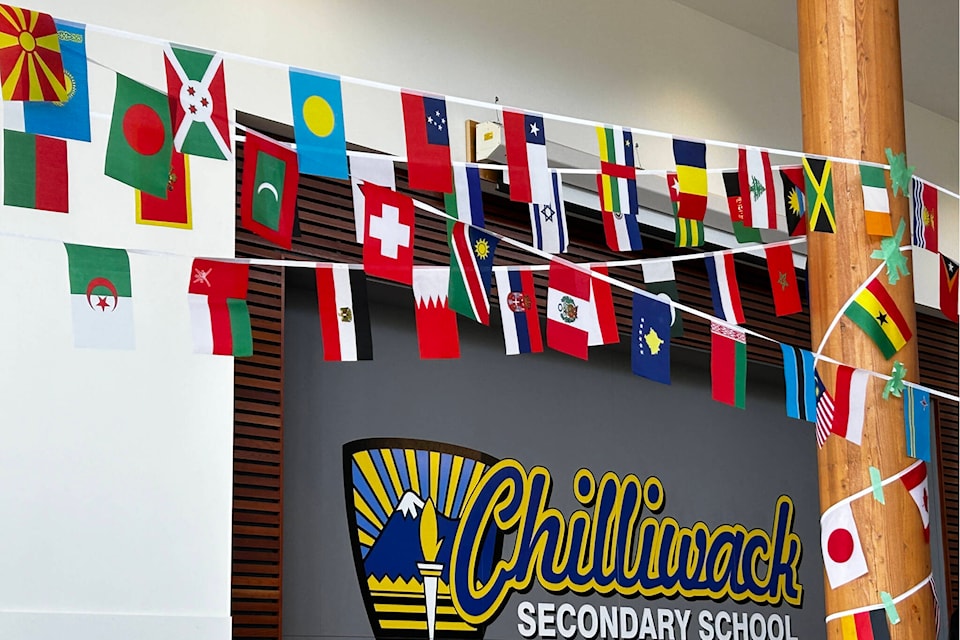 Flags from all over the world strung across the cafeteria at Chilliwack Secondary School for its  second annual student-run Cultural Day last Friday, May 3. (Stefan Luciani/Chilliwack Progress) 