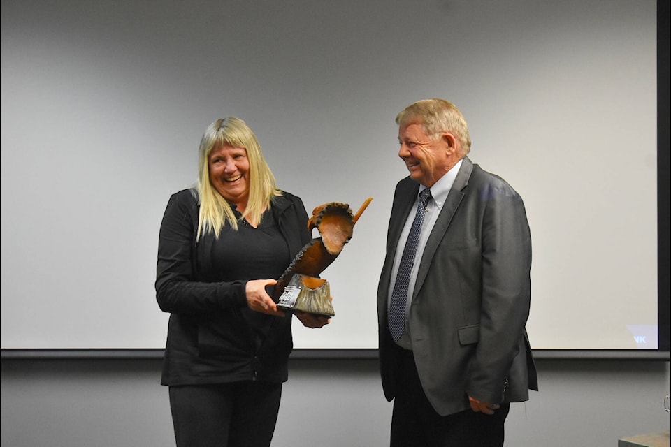 Ellen Forsey, who recently retired, was honoured by the District of Hope for working as the Hope RCMP detachment clerk for 33 years. (Kemone Moodley/Hope Standard) 