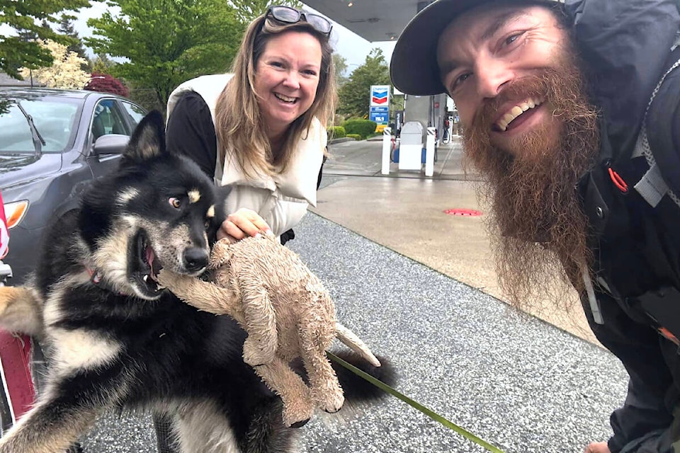  Sarah Jones met up with Nahko and Ryan Giesbrecht to drop off some toys and tick medication when they were in Langley at the end of April. (Bushman Art Facebook)  