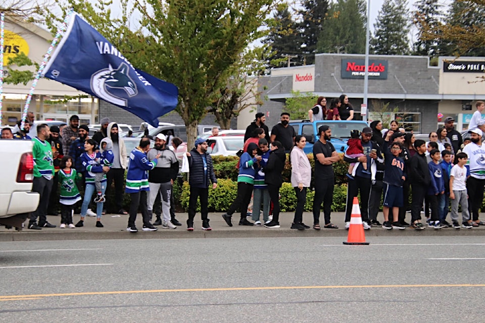 Fans took to the street in Abbotsford on Friday night (May 3) after the Vancouver Canucks beat the Nashville Predators 1-0 and advanced on to the second round of the Stanley Cup playoffs. (Shane MacKichan) 