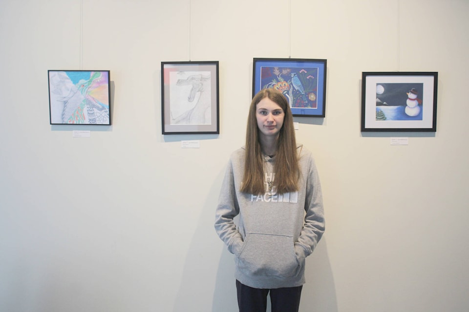 Laurie Middle School student Gemma Vigne submitted four works of art in different styles to the Diverse Arts Art Show (Photo by Gillian Francis) 
