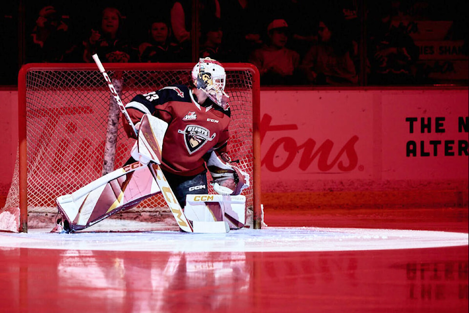 Giants netminder Brett Mirwald has been awarded the Del Wilson Memorial Trophy as the WHL goaltender of the year. (Rob Wilton, Giants/Special to Langley Advance Times) 