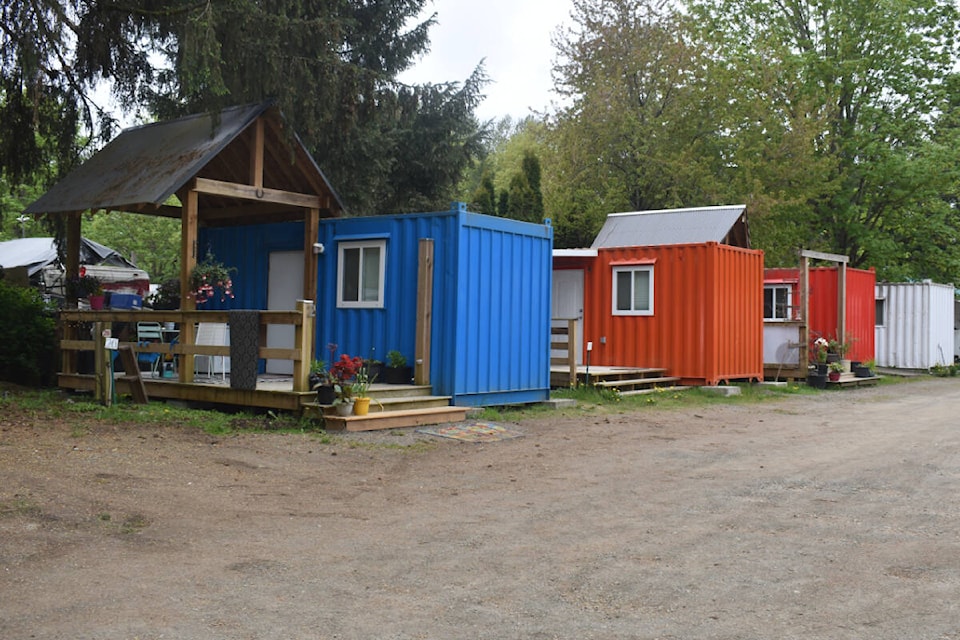 A few of the sea can homes built by the WeCan Shelter Society. Photo by Terry Farrell/Comox Valley Record 