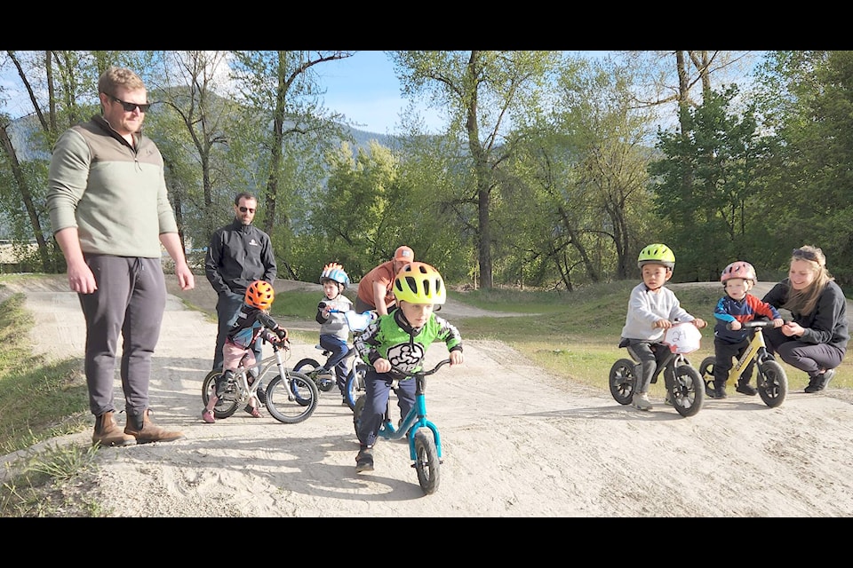 The 2024 racing season kicked off at the Grand Forks BMX racing track on Wednesday evening with the youngest racers in a “half-track” race, where they started halfway down the course. Photo: Karen McKinley 