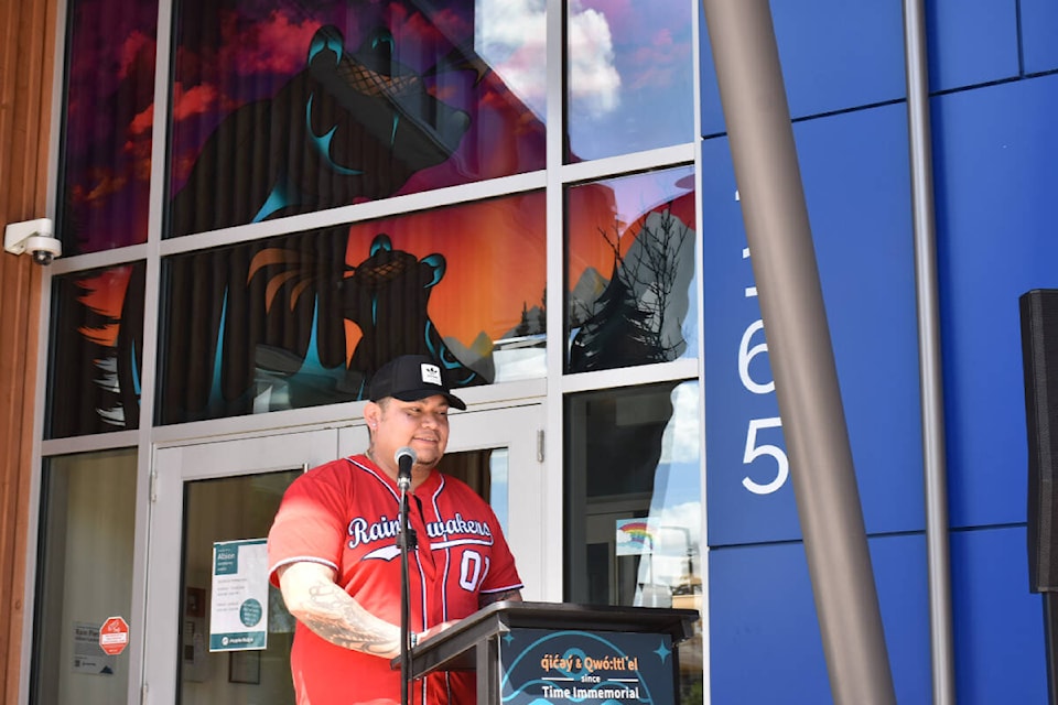 Katzie artist Rain Pierre at the May 8 unveiling. (Neil Corbett/The News) 