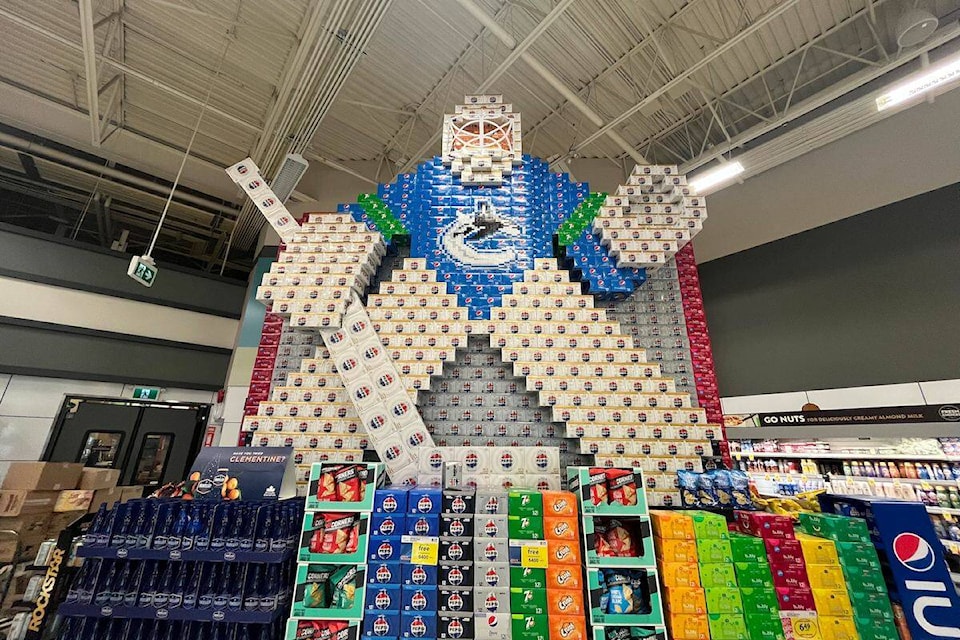 Canucks goalie and Marvel characters on display at Orchard Plaza Save-On-Foods in Kelowna. (Jacqueline Gelineau/ Kelowna Capital News) 