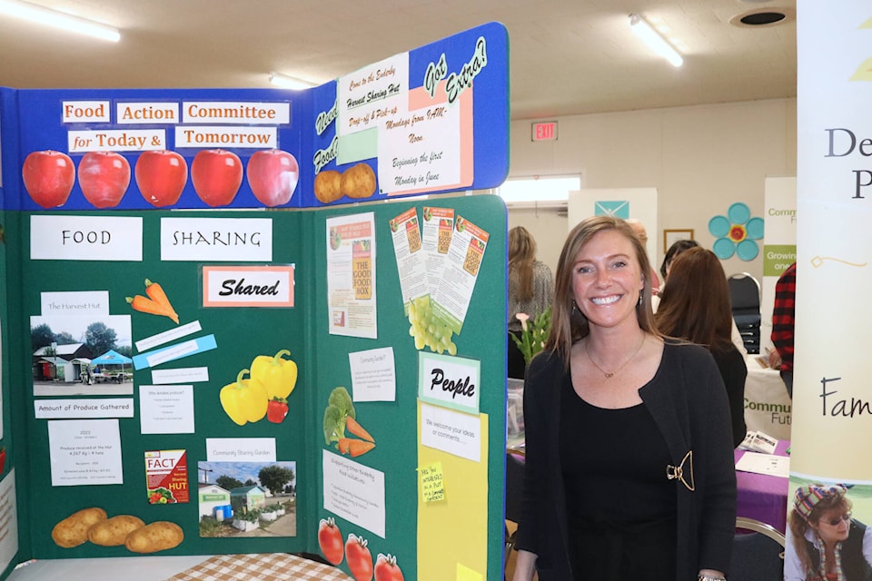 Vallerie Byrne, with the Enderby and District Community Resource Centre, was at WorkBC Enderby’s Get Connected service provider fair Tuesday, May 7, 2024, giving residents information about programs such as the Good Food Box. (Brendan Shykora - Morning Star) 
