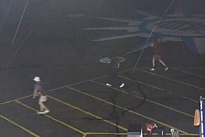 A trio of individuals are caught on camera breaking into the Vernon Airport airfield April 20. (Surveillance image) 