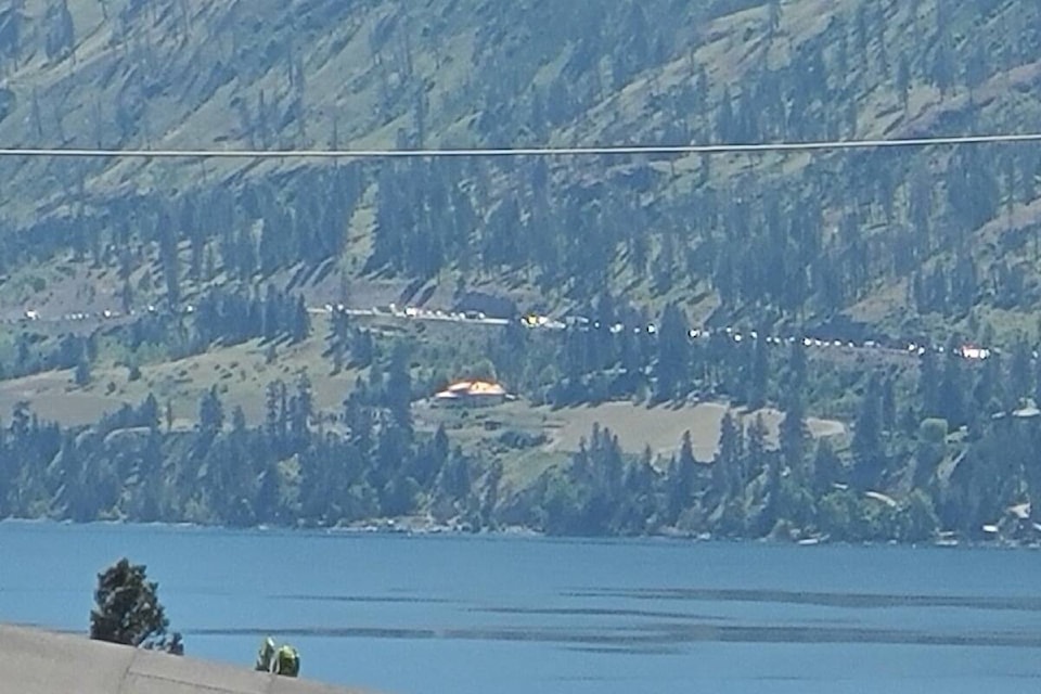 A single-vehicle crash south of Peachland near Brent Road has shut down Highway 97 in both directions (Photo Bill Castel) 