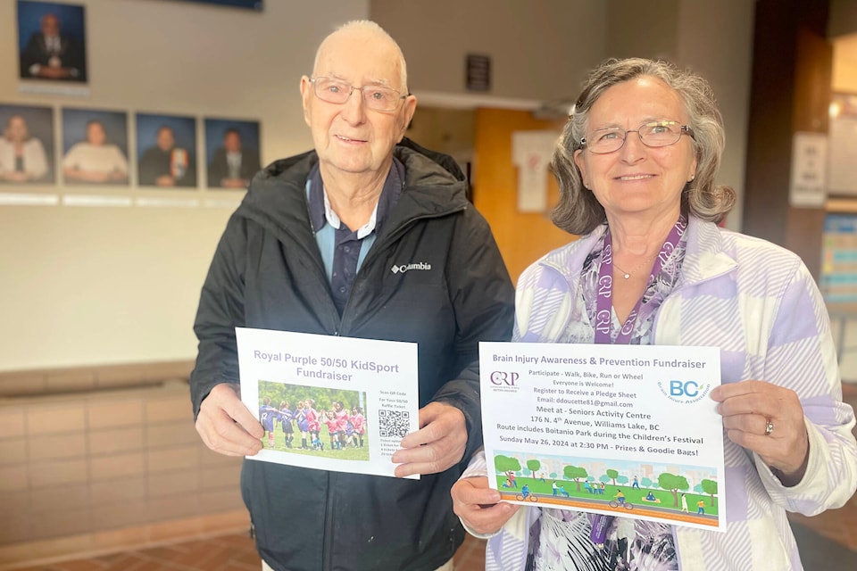 Williams Lake Royal Purple’s Arnie Zimmerman, president, and Darlene Doucette, secretary/treasurer, appeared as a delegation at the April 30, 2024 city council meeting to share their plans for events in May. (Ruth Lloyd photo - Efteen) 