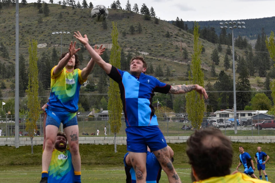 The Penticton Harlequins and Vernon Jackals collide at the Peach City’s McNicol Park on Saturday, May 4. (Logan Lockhart/Western News) 