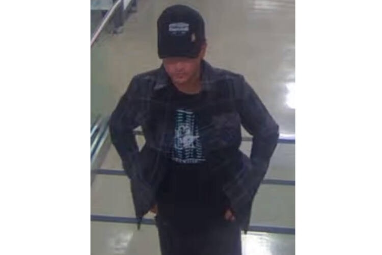 An image of person suspected of taking photos or filming a woman in a changing room in downtown Victoria on May 8. (Photo Courtesy Victoria Police Department) 