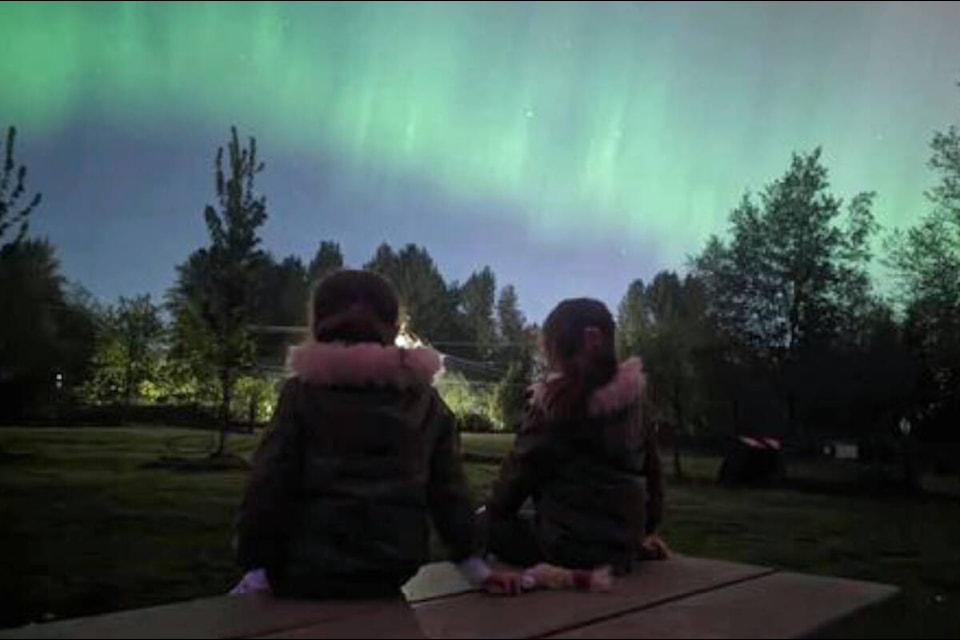 Melissa Burris woke her kids to see the northern lights at Aldergrove Regional Park on Friday, May 10. (Special to Aldergrove Star) 