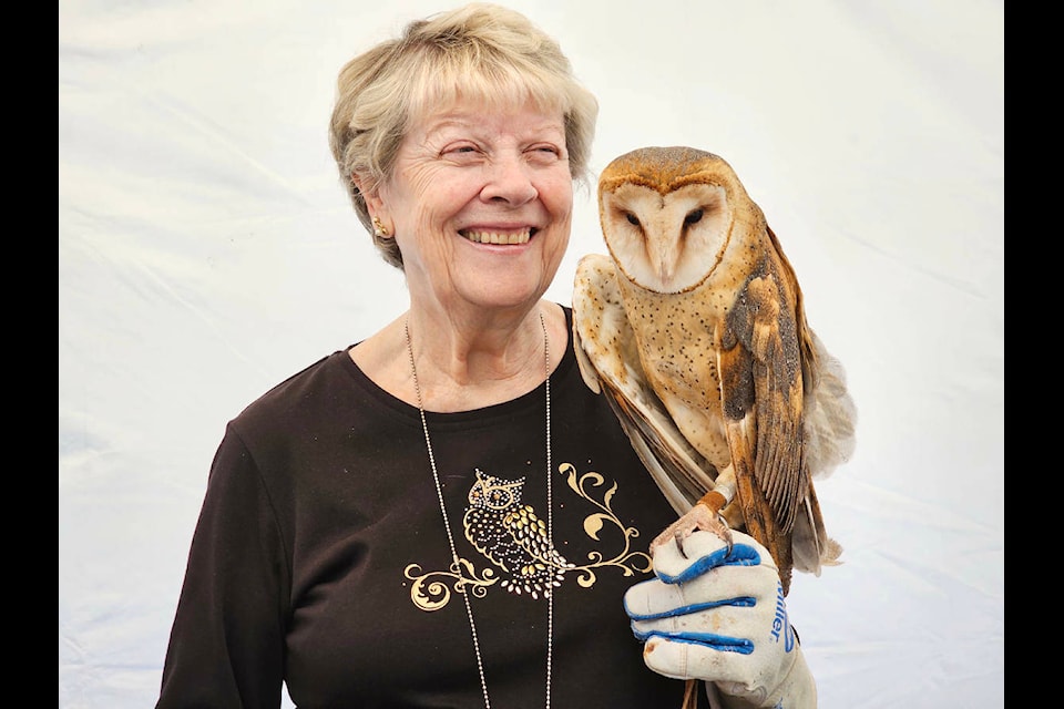 OWL (Orphaned Wildlife) Rehabilitation Society volunteer June Young with barn owl “Alba” who came to OWL in May 2011 after falling from her nest as a baby and breaking her right wing. It was part of the ‘Wild Moms’ event held at Campbell Valley Regional Park on Mother’s Day. (Dan Ferguson/91ԭ Advance Times) 
