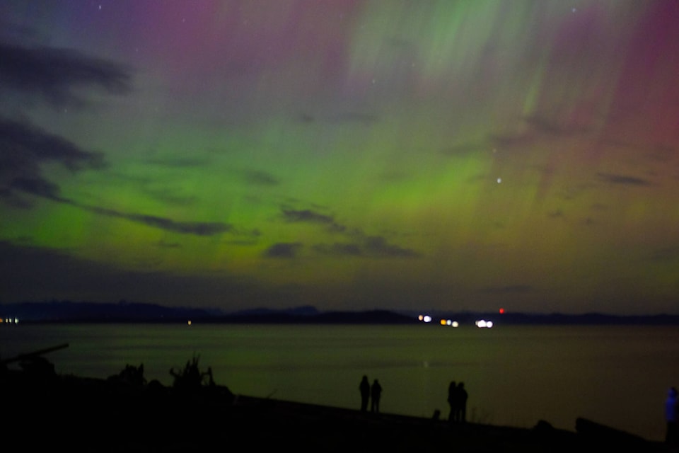 The northern lights were visible from Comox Valley’s Point Holmes on May 10, 2024. (Olivier Laurin / Comox Valley Record) 