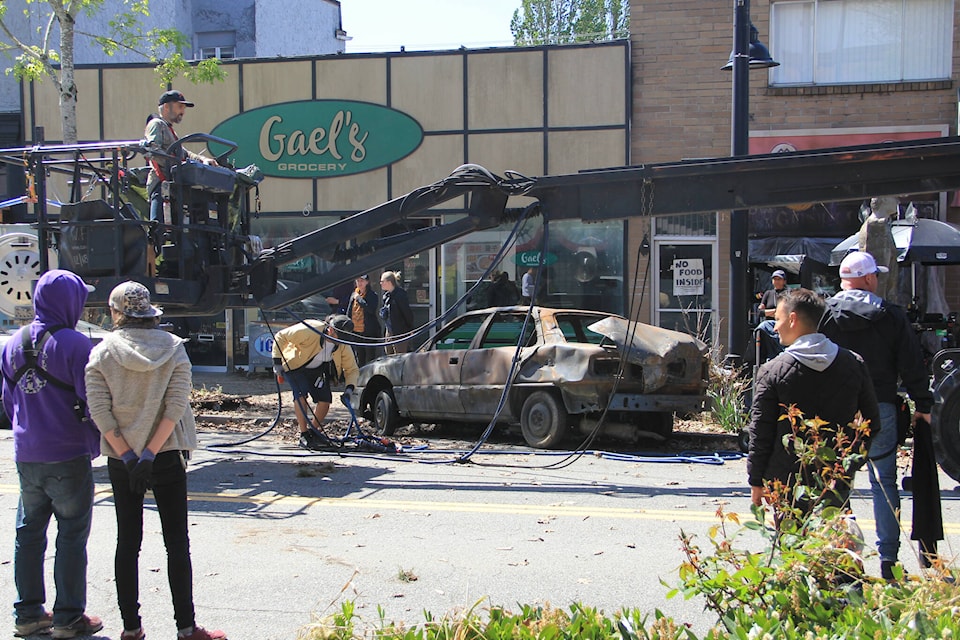 Film crews set up ahead of filming a scene in Cloverdale for “Earth Abides,” a new TV series based on the 1949 novel by George R. Stewart. (Photo: Malin Jordan) 