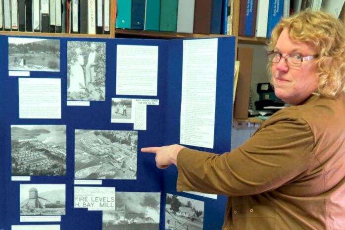 ”Kaatza Station Museum curator/manager Barb Simkins shows off one of the displays to be presented to the community at this year’s Heritage Days, May 16 to 18.” (Lake Cowichan Gazette/May 14, 2014) 