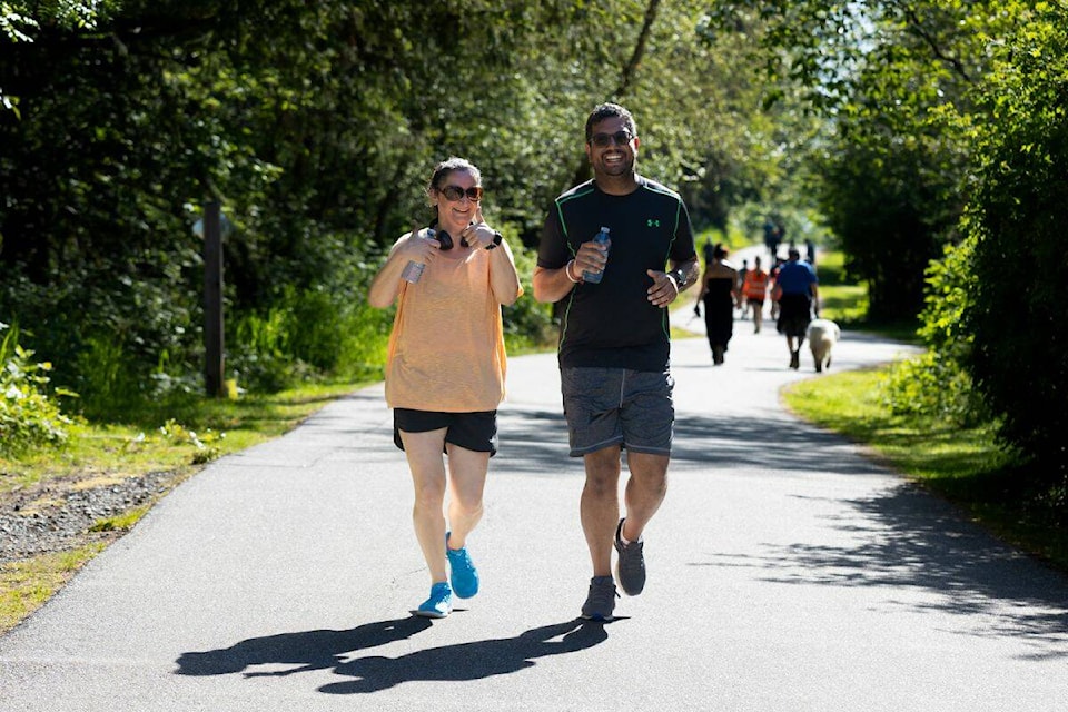 Tania Johal and Harpreet Johal taking part in the first parkrun in Surrey at Tynehead Regional Park Saturday, May 11, 2024. (Photo: Anna Burns) 