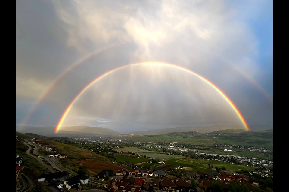A double rainbow shines over Vernon Monday afternoon following a rainfall. (Shawn Court photo) 