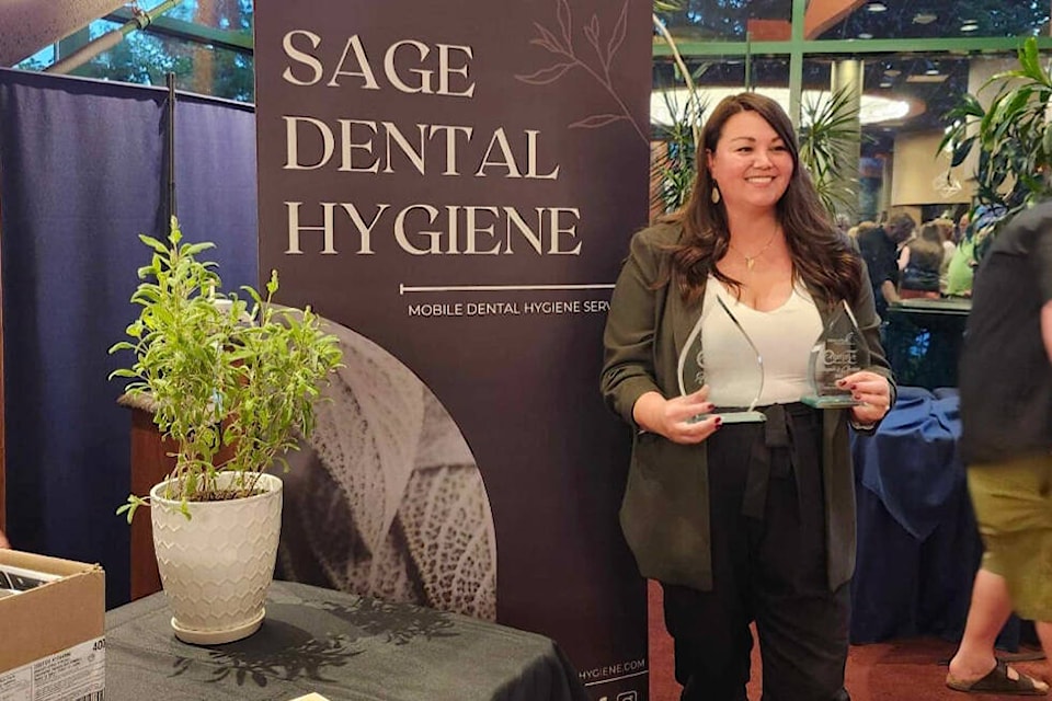 Jenna Smith, a dental hygienist with 17 years experience, and her mobile service Sage Dental Hygiene, was named People’s Choice and First Place winner at the annual Community Futures North Okanagan’s Enterprize Challenge Thursday, May 9, at the Vernon Performing Arts Centre. (Contributed) 