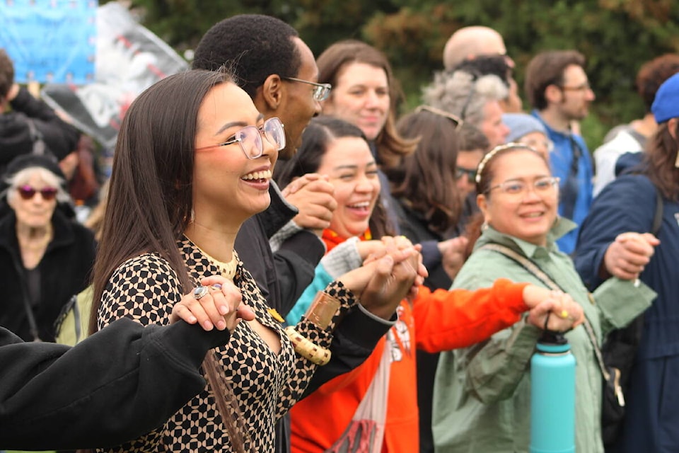 The Moose Hide Campaign spurred a large march in Victoria on May 16. The campaign aims to eradicate violence. (Jake Romphf/News Staff) 